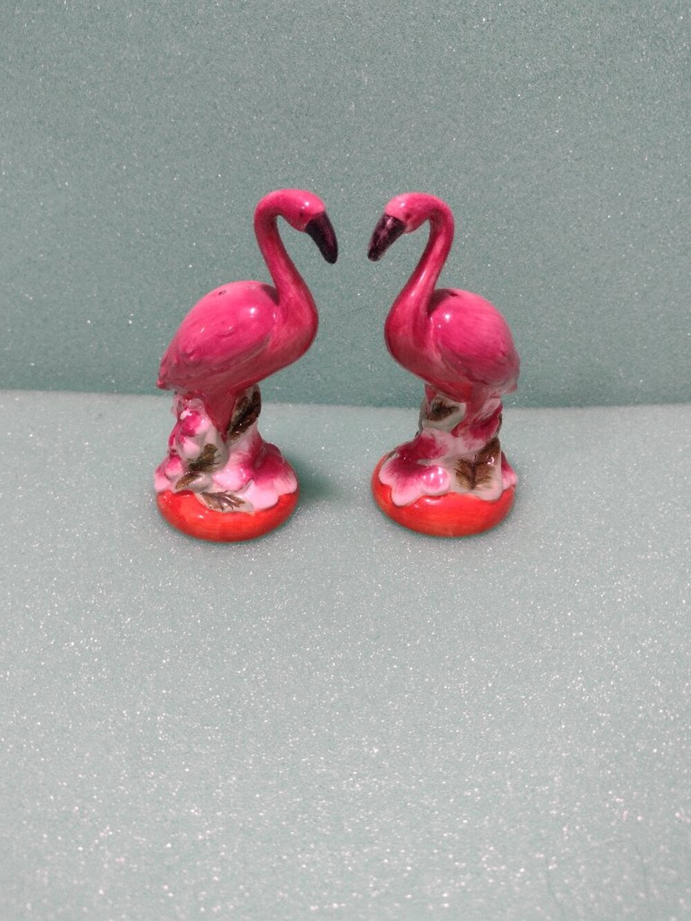 Vintage Pink Flamingo Salt and Pepper Shakers with Stoppers 4” tall